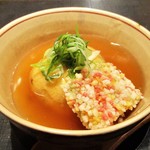 おおたに - 煮物：車海老の飛竜頭とかますのあられ揚げ。　　　　　2019.10.29