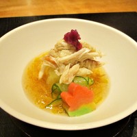 おおたに - 先付：渡り蟹と秋茄子のゼリー寄せ。