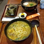 手打ちうどん水泉 - ●ｵﾆｷﾞﾘ定食600[蕎麦選択+50、お揚げ選択])＋単品 ｶﾚｰｳﾄﾞﾝ750=1,400円 2019年11月