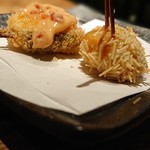 はん亭 - 栗の甘露煮(右)、さわらの麦味噌マヨネーズ