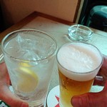 OBANZAI DINING BAR SUNSEA - 生ビールと黒糖焼酎ソーダ割りで乾杯！
