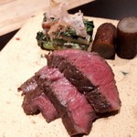 炭火割烹 白坂 - 北海道和牛いちぼ　牛蒡　小松菜