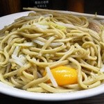 ラーメン二郎 - 2012/02/28　ラーメン大　汁なし　粉チーズ　ヤサイニンニク　天地返し後