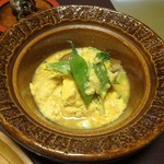 美山荘 - 朝食：車麩とモロッコいんげんの玉子とじ