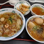 Hidakaya - 中華丼、半ラーメン（味玉）、餃子３個