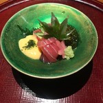 Teppan Kaiseki Utage - 黄肌鮪 卵黄ソースと青海苔 醤油ジュレ