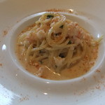 エノテカ・ラ・リコルマ - 2012/03　噴火湾産甘エビのスパゲティ。海老粉が香るクリーム仕立て