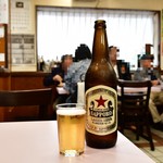 水口食堂 - 瓶ビール（大）@580円：赤星で。