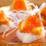 Seaweed roll with sea urchin, scallop, and salmon roe