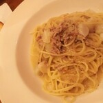 フラテッロ - ランチ1100円 牛挽肉と里芋のペペロンチーノ パスタのゆで加減、細さ気に入りました。美味しかったです。