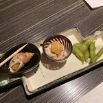 くずし割烹 和dining 一昇 - おばんざい三種盛り ツブ貝、鶏のささみ、枝豆