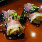 酒中花 空心  - 低温調理のイチボ山芋巻　トリュフ黒酢で