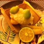 日本料理 晴山 - 焼物: 目鯛の薯蕷焼、独活の天ぷら