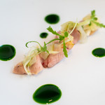 プレゼンテ スギ - 2019.11 雉胸肉生姜マリネ 低温調理2時間 緑のレモンとセロリ イタリアンパセリオリーブオイル