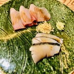 東京和食 りくう - 山形　鰆炙り、北海道　鰤