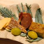 新ばし 星野 - カラスミ大根　バチコ　蟹の袱紗焼き　クワイ煎餅　銀杏