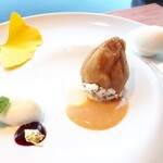 ナベノ-イズム - 丹波栗のオーモリエール　和栗の真空マリネ　無農薬月桂樹のグラスを添えて