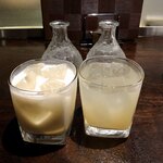 日本酒Dining 根岸 川木屋 - ヨーグルト酒・ラフランス酒各550円とソーダ