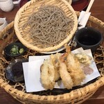 ちとせ - 文殊御膳　魚介3種、野菜4種の天ぷら、ざる蕎麦、智恵の餅