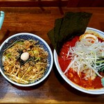 ラーメン 精一杯 - 辛シビラーメン塩（辛7・シビ3　味玉サービス）とネギチャーシュー丼ご飯少なめ