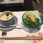 梅の花 - 豆腐サラダと茶碗蒸し。