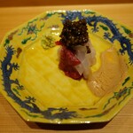 肉屋 田中 - 五島のクエと、神戸牛内腿の昆布〆