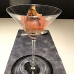 コミナセマコ - シャンパーニュのジュレ、イチジクソース、栗の渋皮煮。アップ。