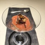 コミナセマコ - シャンパーニュのジュレ、イチジクソース、栗の渋皮煮。上から。