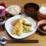 天丼・天ぷら本舗 さん天 - カキと海老の天ぷら定食のおうちごはん♡