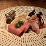 酒井商会 - お造り三点盛り：本鮪 かんぱち 平目