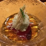 塩竈 すし哲 - 同店の名物・かつをの酢の物。たっぷりのおろし・茗荷と共にいただきます。