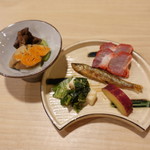 中國菜 神谷 - あん肝と鶏レバー、叉焼、ワカサギ、芋、中国采