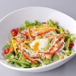 Caesar salad with warm egg