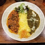 SPICY CURRY 魯珈 - シビ辛トマト木耳キーマと骨付きサグマトンの２種カレー