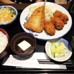 Sakanayadoujou - カキフライとアジフライ定食 880円
