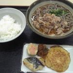 JR新幹線食堂 - 肉そば340 ご飯小120 おかず160