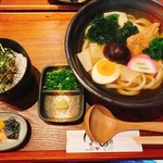 うどんや ぼの - あつかけ　湯葉かやく（しっぽく）、小海老の塩天ごはん