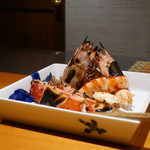 日本料理 幸庵 - 車海老とたらば蟹の炭火焼き