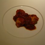 タニーチャ - 前菜２ マダラの白子と芽キャベツのアラビアータソース(2012.3)