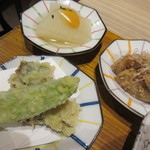 Akaza - サワラの天ぷら、風呂吹き、たたき牛蒡