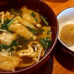 栄夏 - きのこと春菊のお味噌汁、芋煮(さつまいもと里芋ですたが撮影前にうっかりさつまいも食べちゃいますた(照))