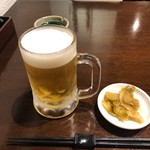 豫園 - 生ビール、付出し(搾菜)