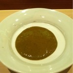 アワビの肝と豆板醤のソース 残った分は海苔でつまみに