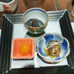 Yanagiya Nishiki - 金柑シロップ煮、小ナス、鮎