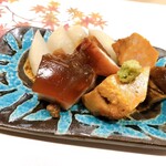 うを徳 - 前菜　京都の蕪煮・余市のあん肝煮と燻製・たこの煮こごり