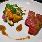 Bistro Refectorium - 福岡県鞍手郡より黒毛和牛“ふるの牛”のグリル（カメノコ）（２皿に分けて供されました）