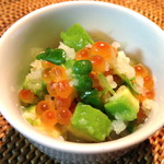 Salmon roe with grated avocado
