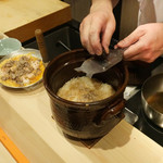 はらまさ - ふぐの白子玉子とじ、トリュフかけ