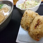 新の家うどん - かしわおにぎり＋サラダ