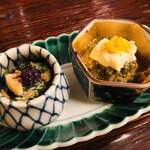 山玄茶 - 車海老　ホウレン草　大徳寺麩　汲み上げ湯葉　トンブリ